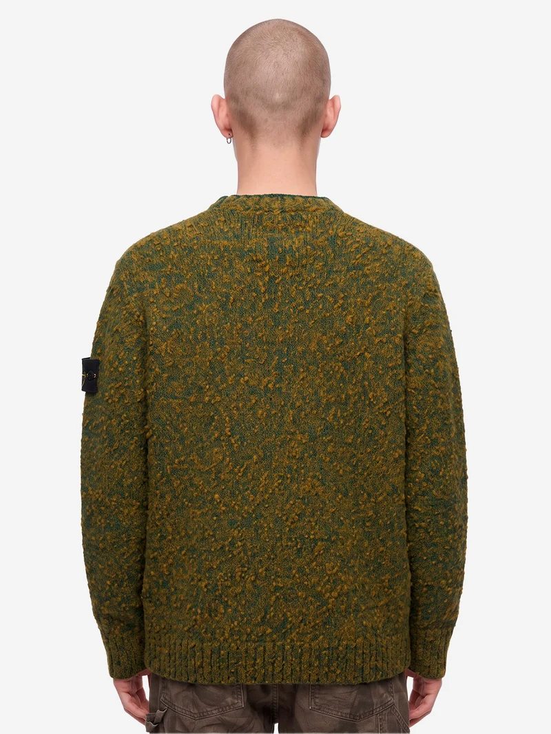 Maglione girocollo verde melange in misto lana con patch