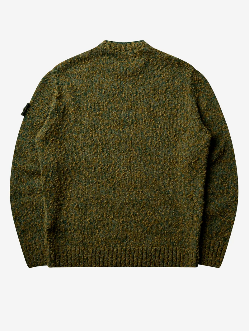 Maglione girocollo verde melange in misto lana con patch