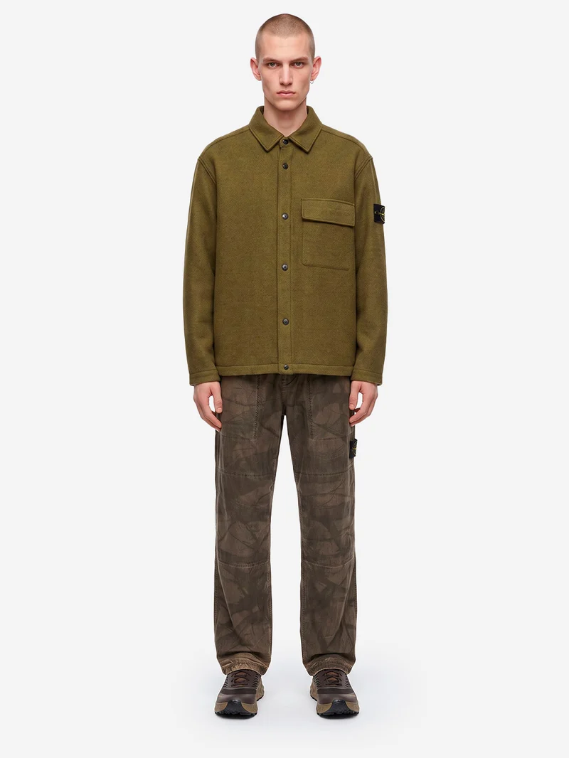 Overshirt verde in micro bouclé di lana e nylon