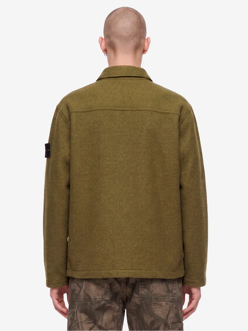 Overshirt verde in micro bouclé di lana e nylon