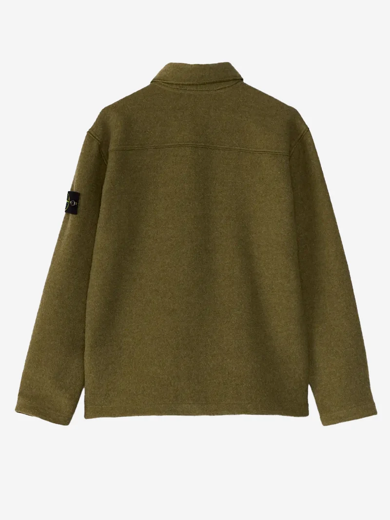 Overshirt verde in micro bouclé di lana e nylon