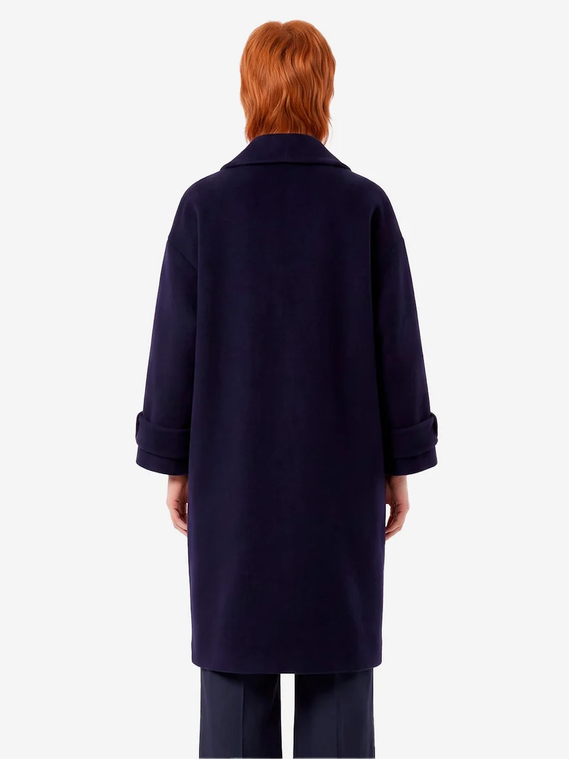 Cappotto lungo doppiopetto 'Mia' in misto lana blu