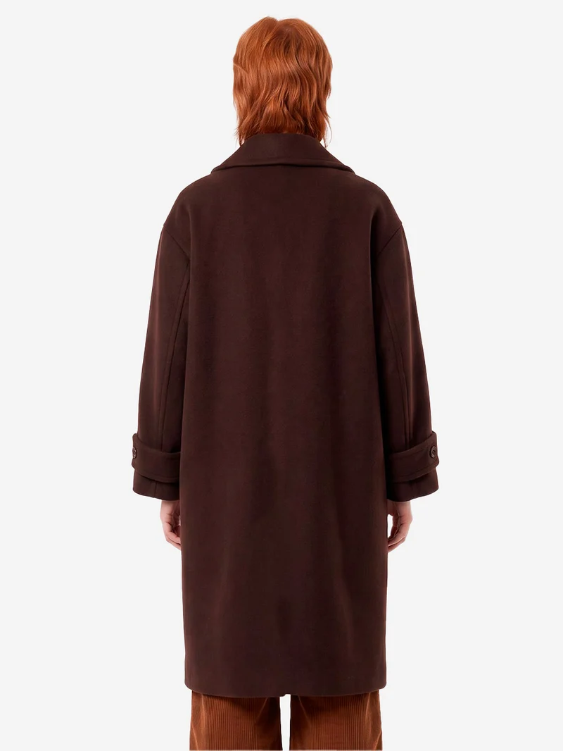 Cappotto lungo doppiopetto 'Mia' in misto lana marrone