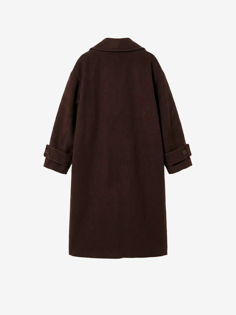 Cappotto lungo doppiopetto 'Mia' in misto lana marrone