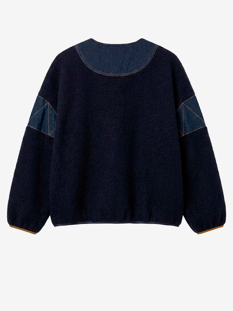 Giacca in lana cotta blu con inserti in denim