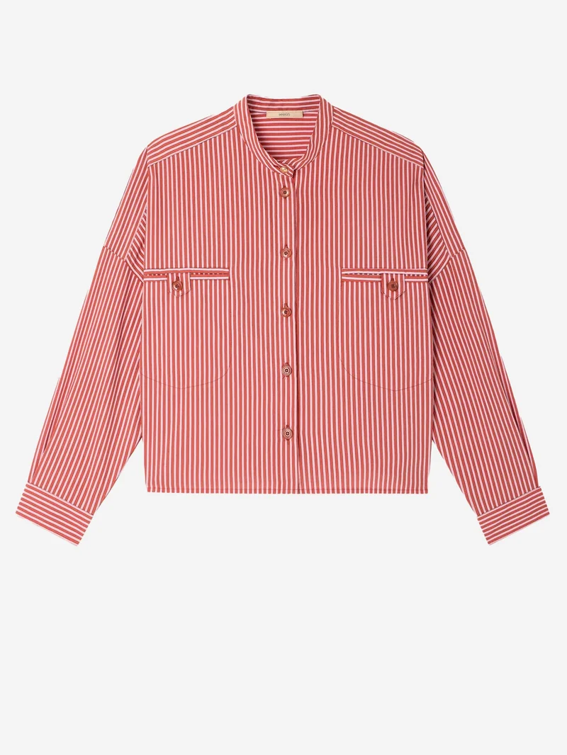 Camicia a righe corta con tasche a filetto