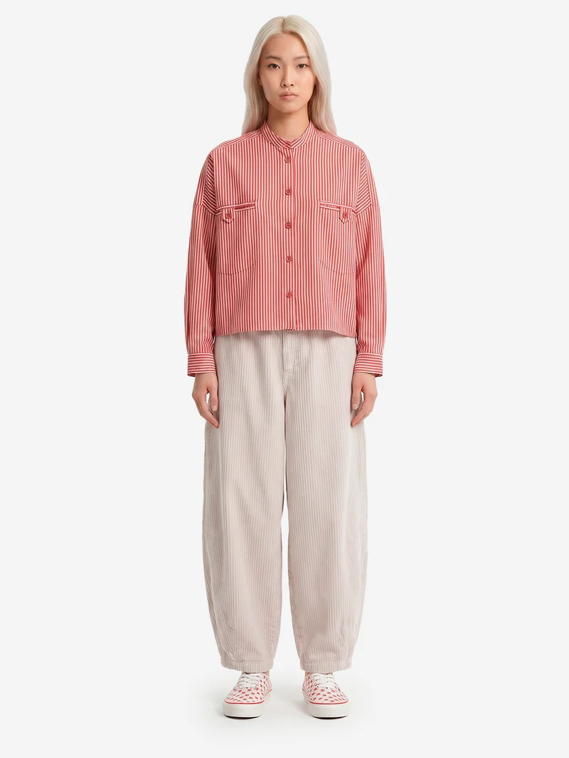 Camicia a righe corta con tasche a filetto