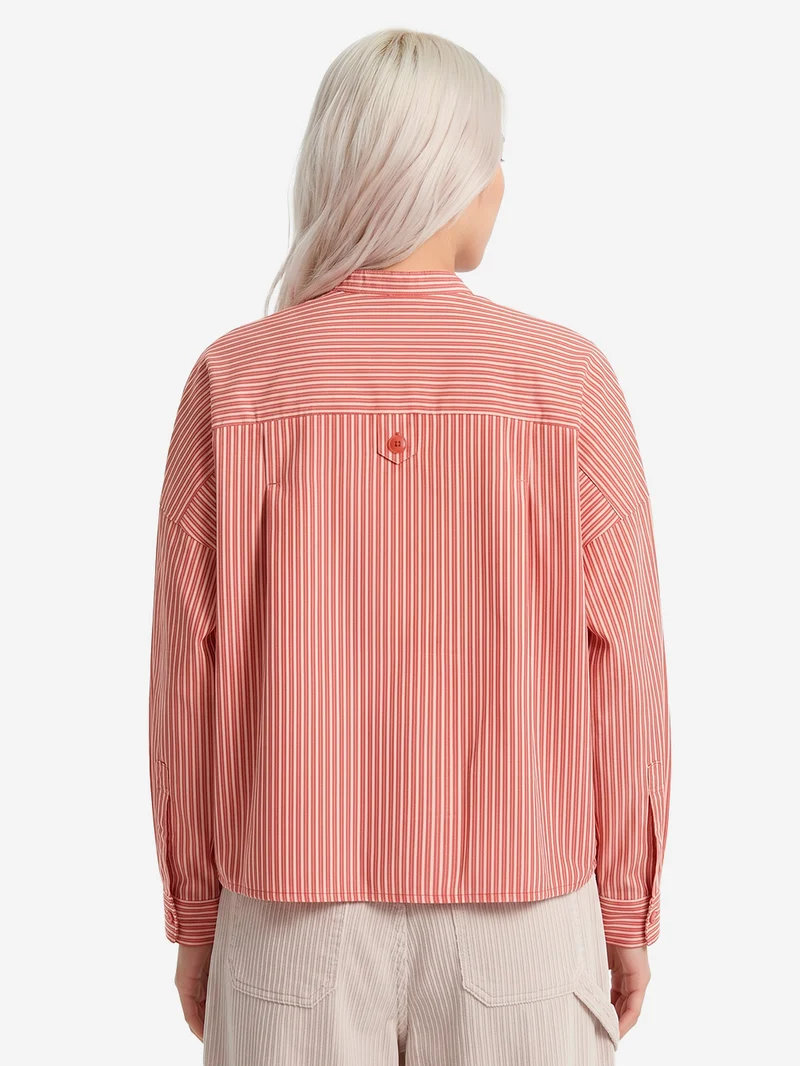 Camicia a righe corta con tasche a filetto