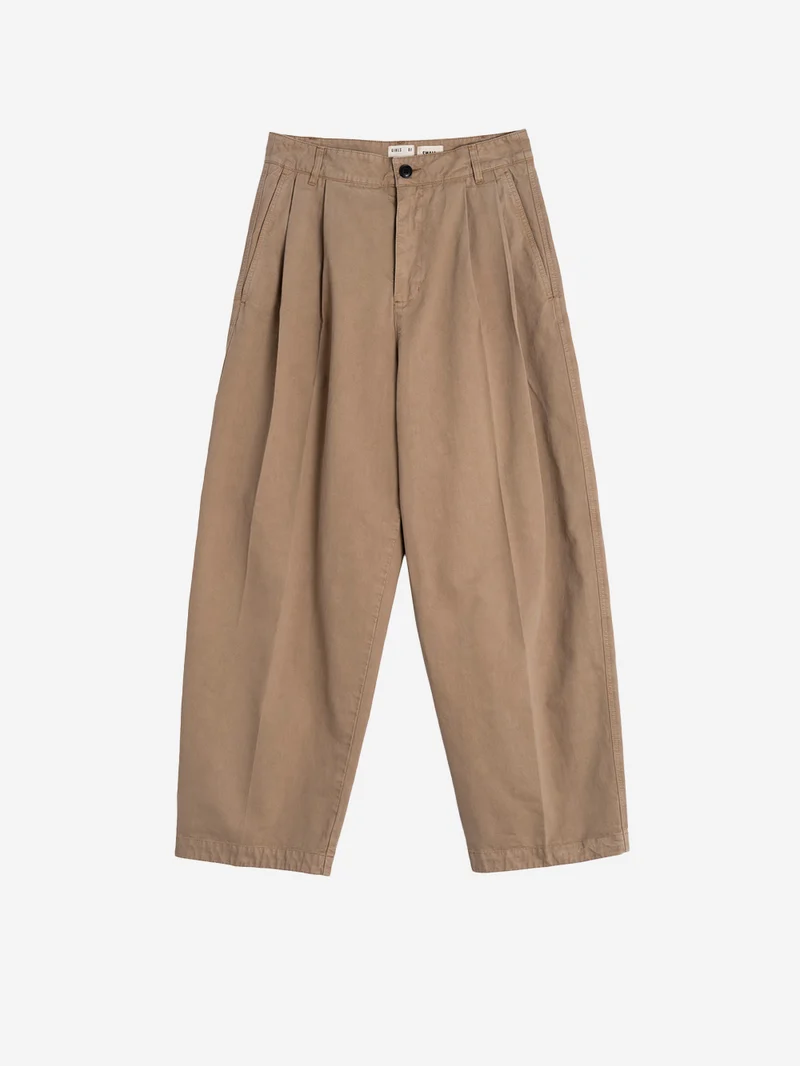 Pantaloni 'Ambassador' pleated in gabardine di cotone beige