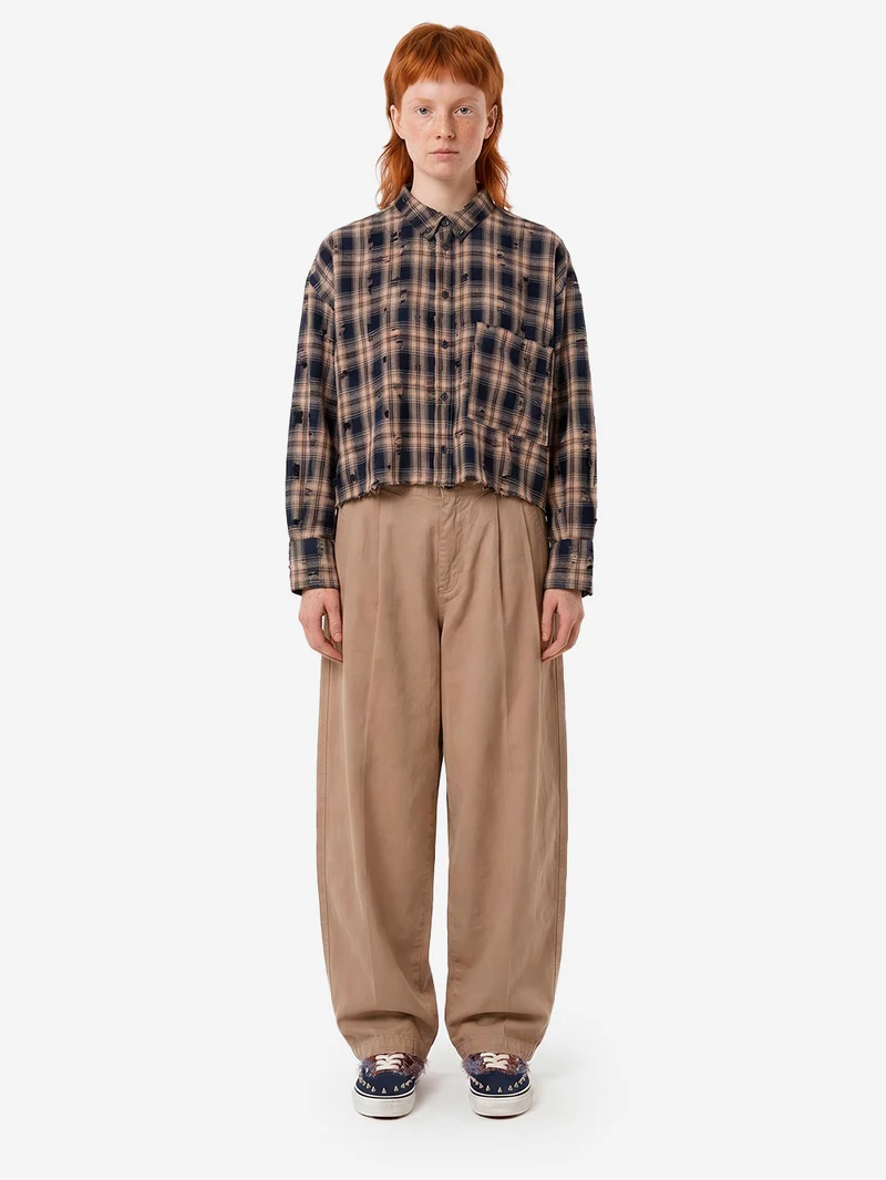Pantaloni 'Ambassador' pleated in gabardine di cotone beige