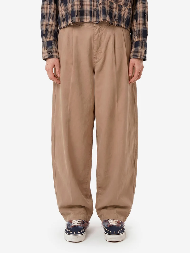 Pantaloni 'Ambassador' pleated in gabardine di cotone beige