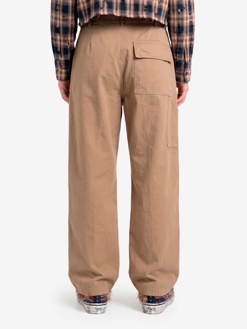 Pantaloni 'Ambassador' pleated in gabardine di cotone beige