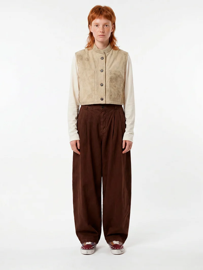 Pantaloni 'Ambassador' pleated in gabardine di cotone marrone