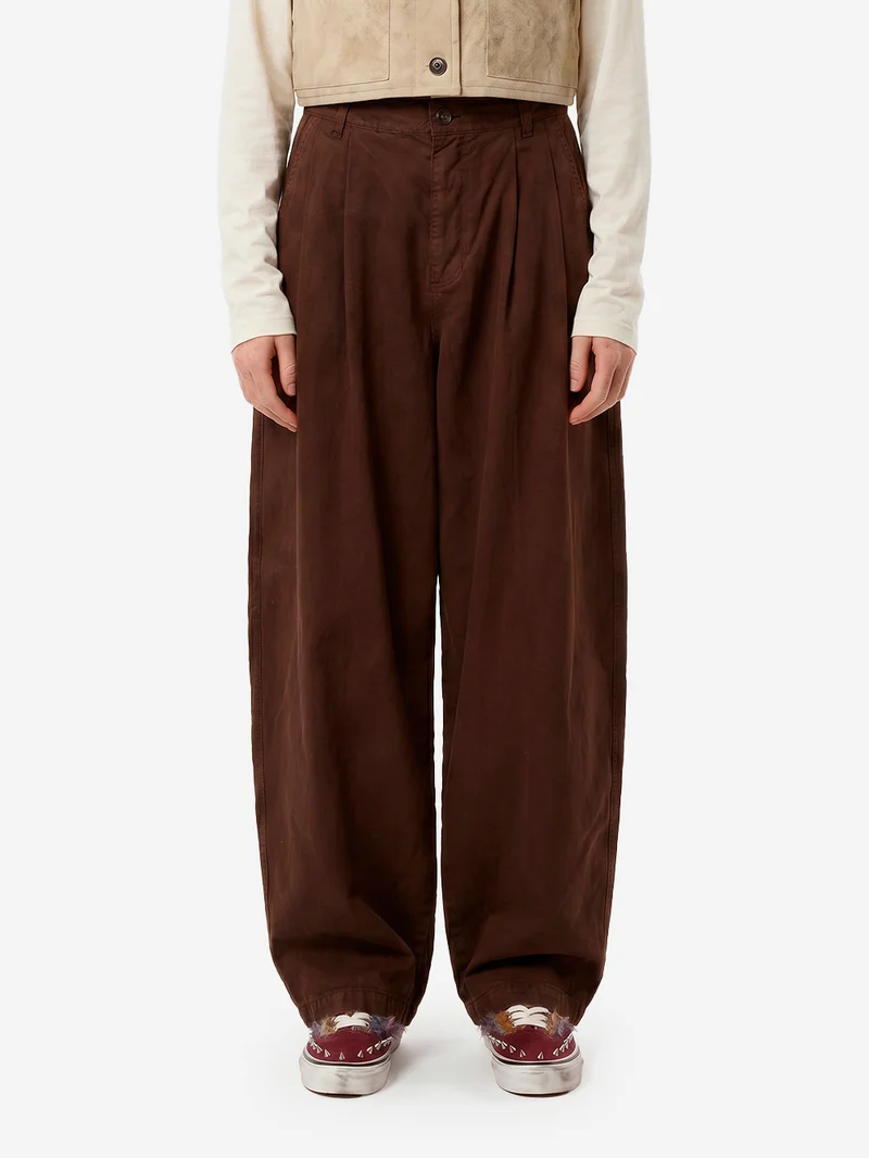 Pantaloni 'Ambassador' pleated in gabardine di cotone marrone