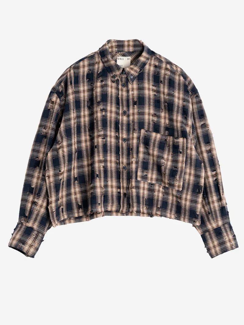Camicia 'Cubic' cropped a quadri con finiture distressed