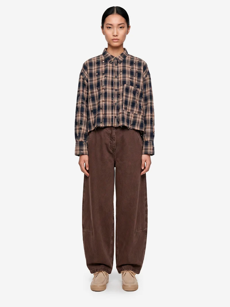 Camicia 'Cubic' cropped a quadri con finiture distressed