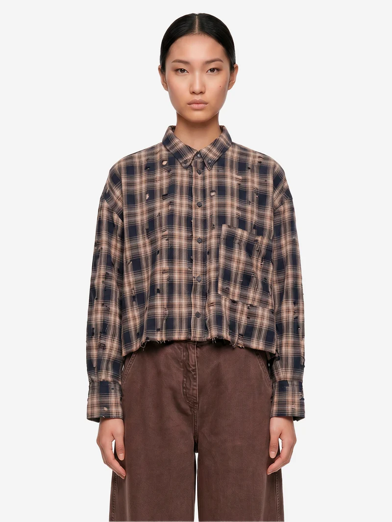 Camicia 'Cubic' cropped a quadri con finiture distressed