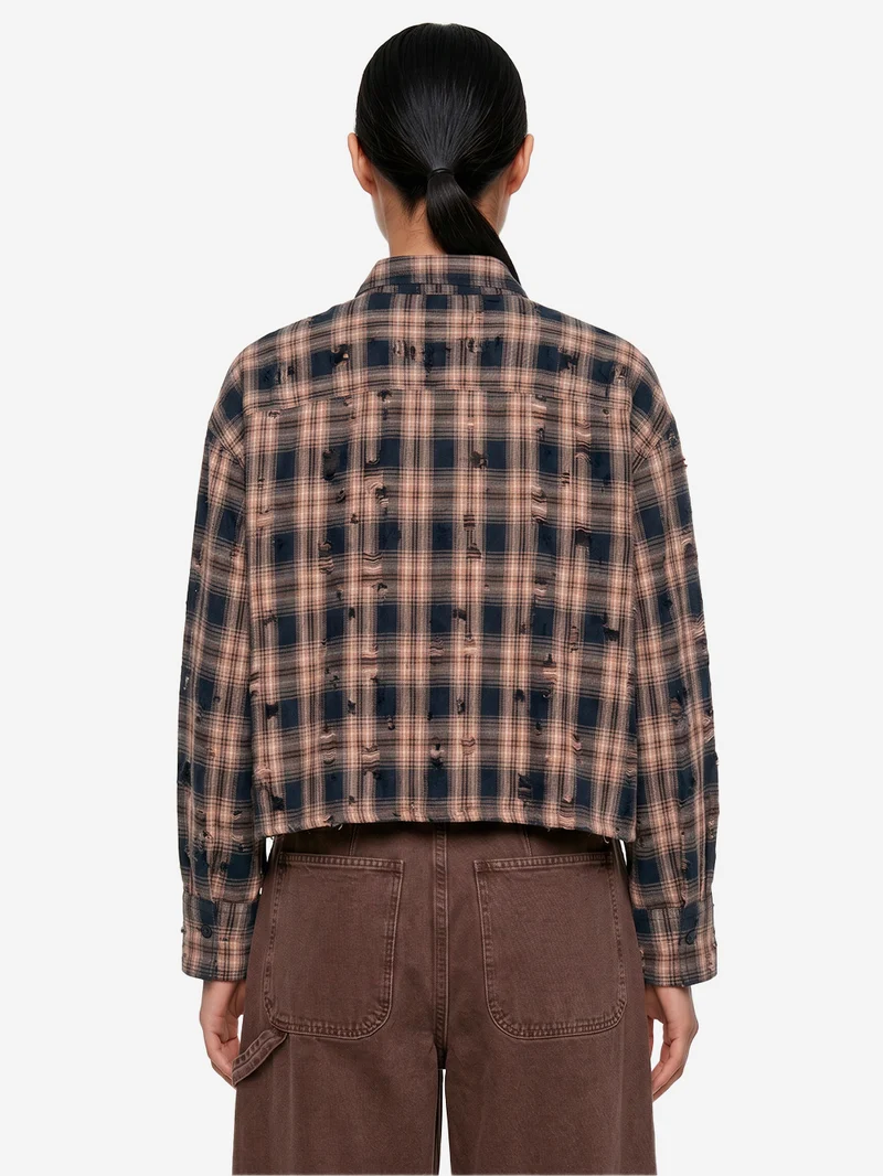 Camicia 'Cubic' cropped a quadri con finiture distressed