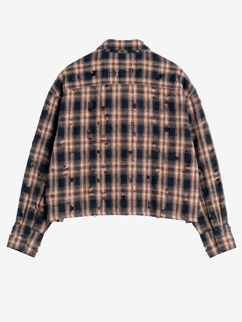 Camicia 'Cubic' cropped a quadri con finiture distressed