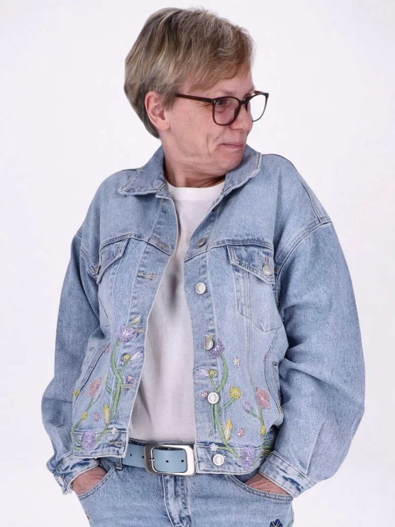 Splash of Color Jeansjacke Blumen Strass