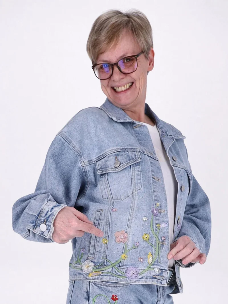 Splash of Color Jeansjacke Blumen Strass