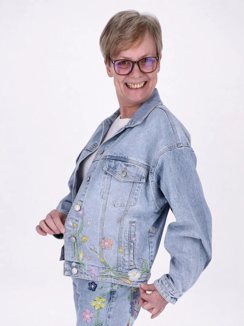 Splash of Color Jeansjacke Blumen Strass
