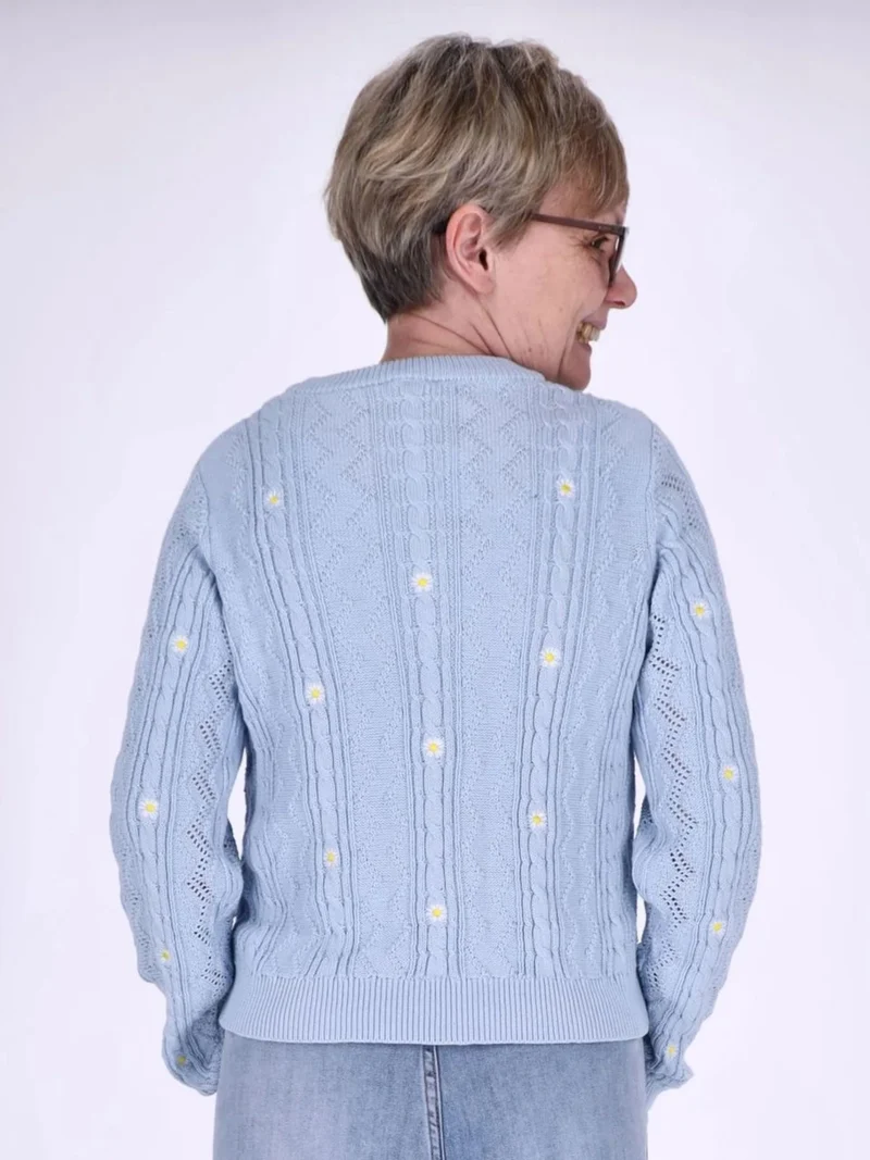 Damen Strickpullover mit Stickerei und Rippbündchen