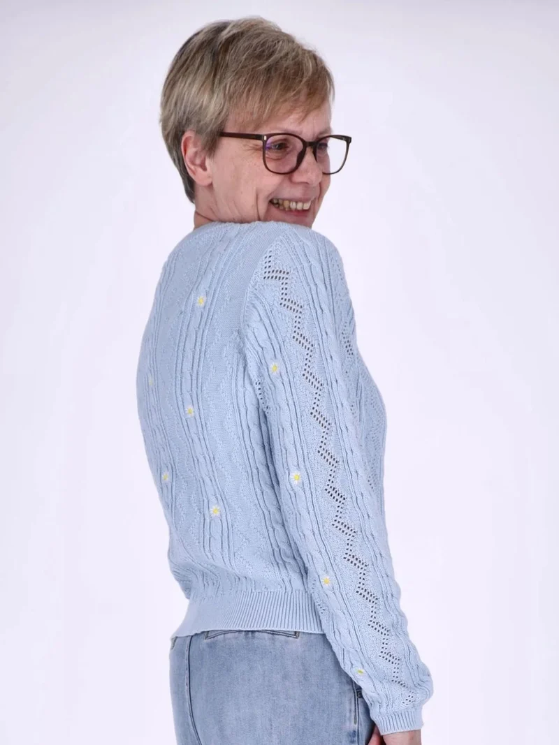 Damen Strickpullover mit Stickerei und Rippbündchen