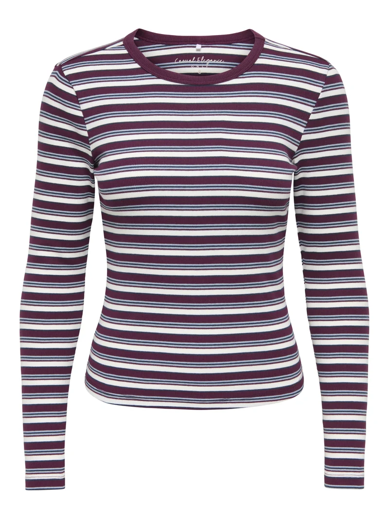 ONLVAL L/S O-NECK STRIPE TOP JRS, Fig/Dusty blue + cd + navy blazer (
