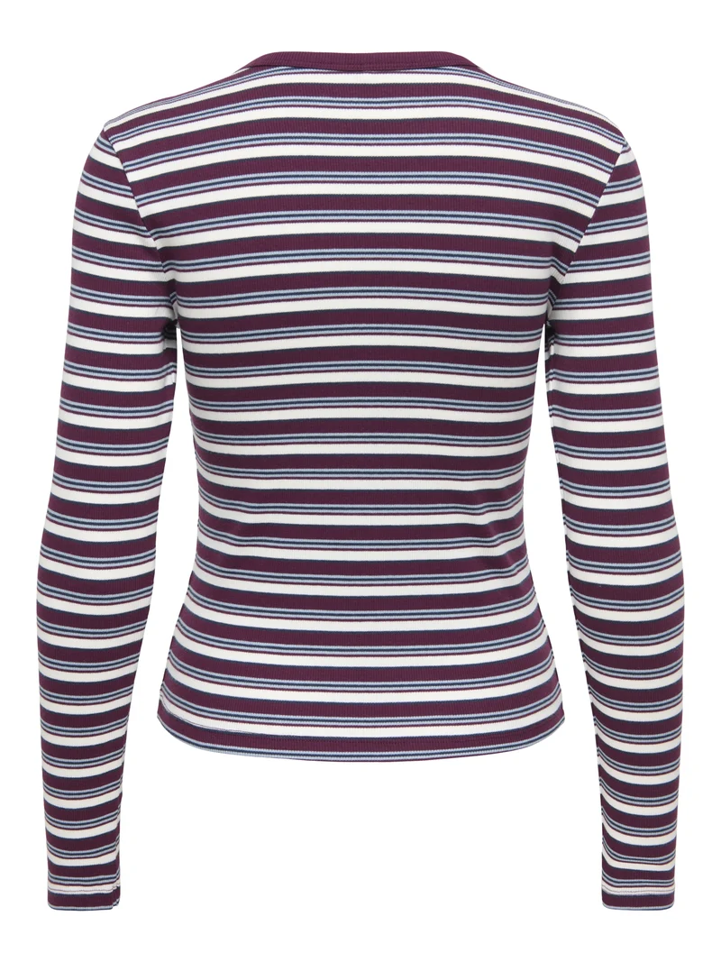 ONLVAL L/S O-NECK STRIPE TOP JRS, Fig/Dusty blue + cd + navy blazer (