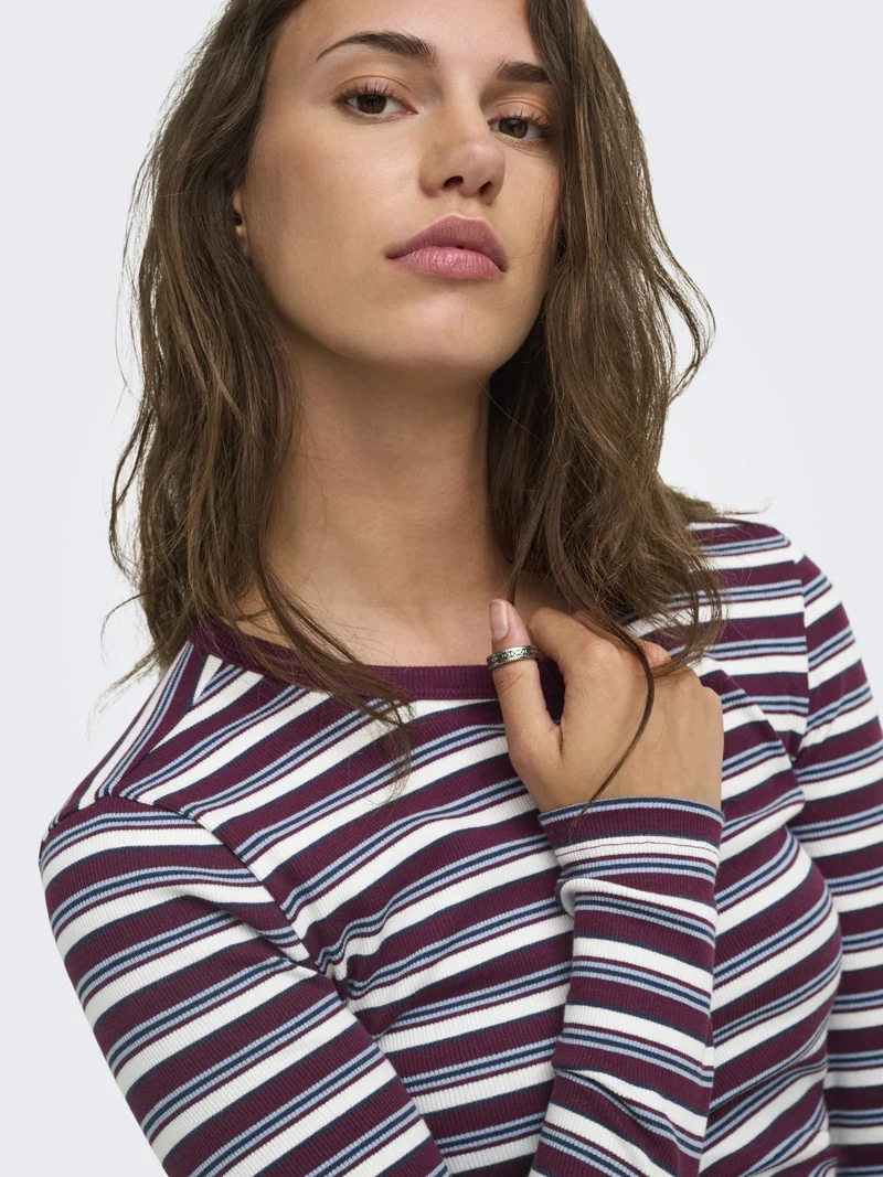 ONLVAL L/S O-NECK STRIPE TOP JRS, Fig/Dusty blue + cd + navy blazer (