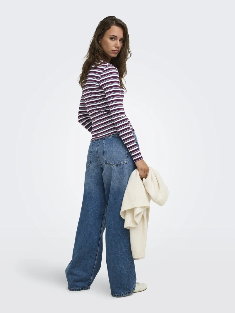 ONLVAL L/S O-NECK STRIPE TOP JRS, Fig/Dusty blue + cd + navy blazer (