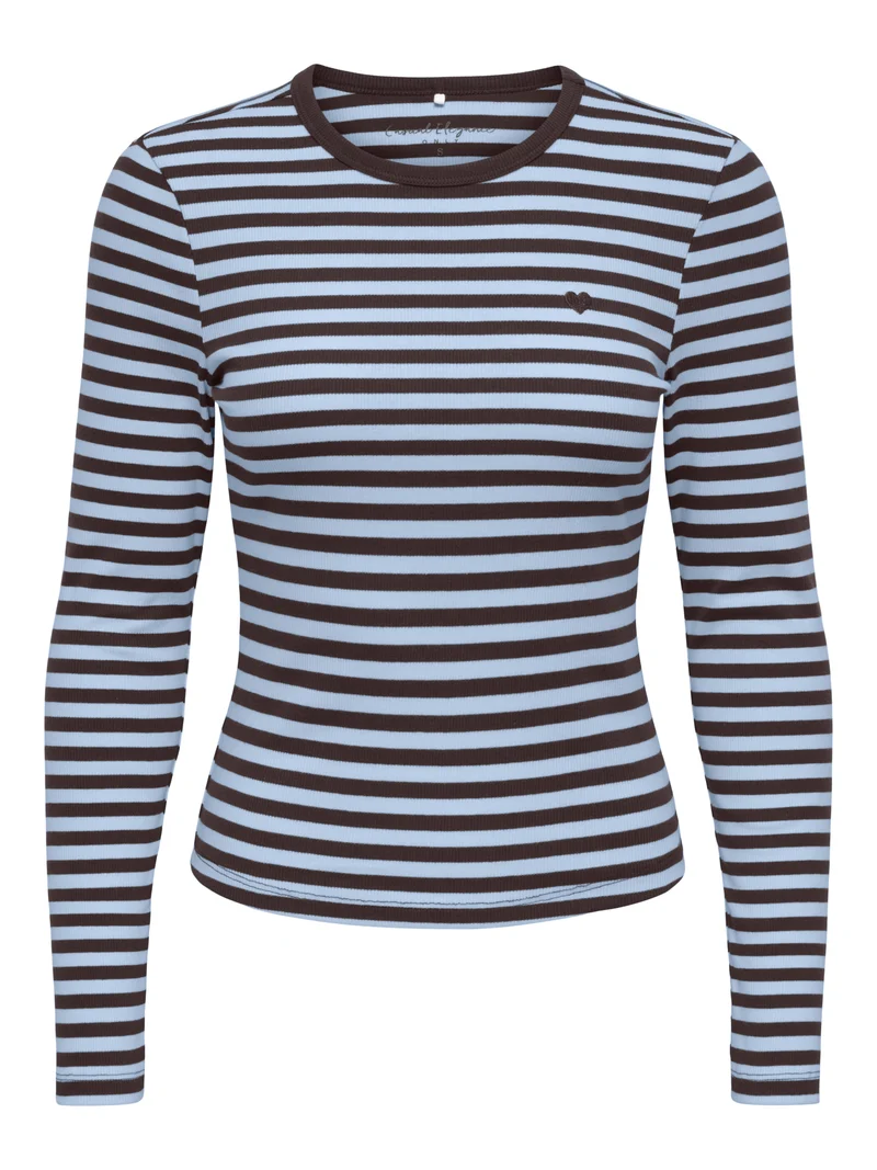 ONLVAL L/S O-NECK STRIPE TOP JRS, Coffee Bean/Cashmereblue (mette) +