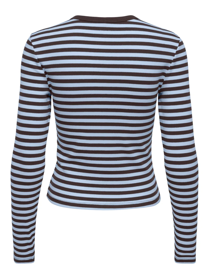 ONLVAL L/S O-NECK STRIPE TOP JRS, Coffee Bean/Cashmereblue (mette) +