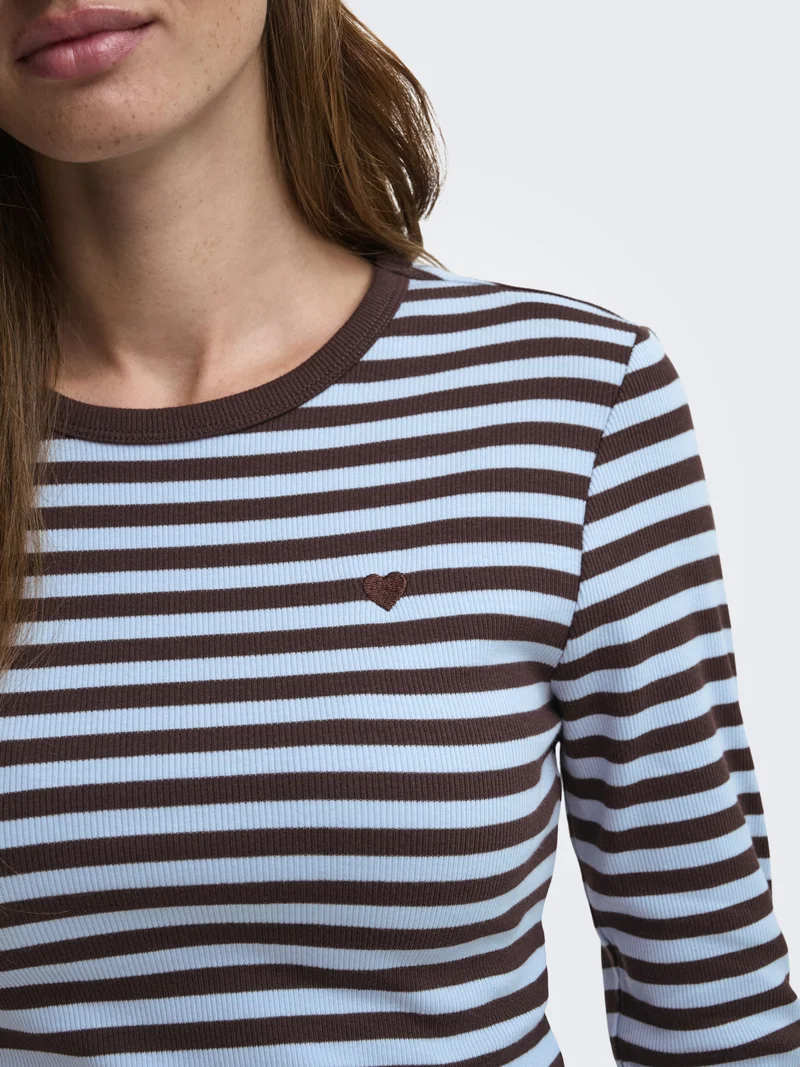 ONLVAL L/S O-NECK STRIPE TOP JRS, Coffee Bean/Cashmereblue (mette) +
