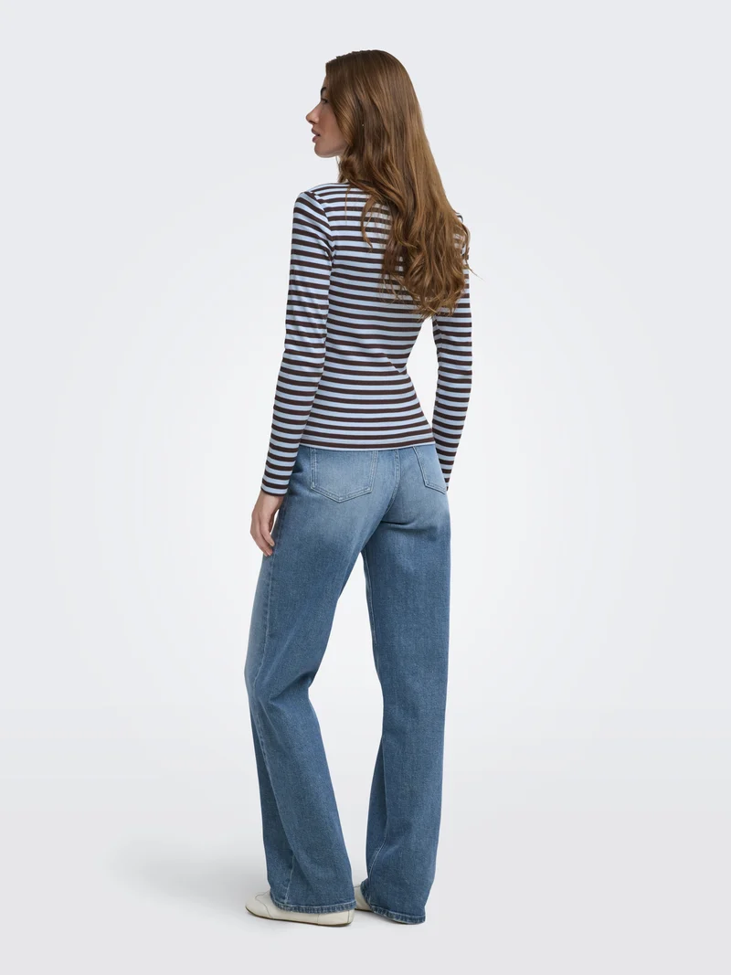 ONLVAL L/S O-NECK STRIPE TOP JRS, Coffee Bean/Cashmereblue (mette) +