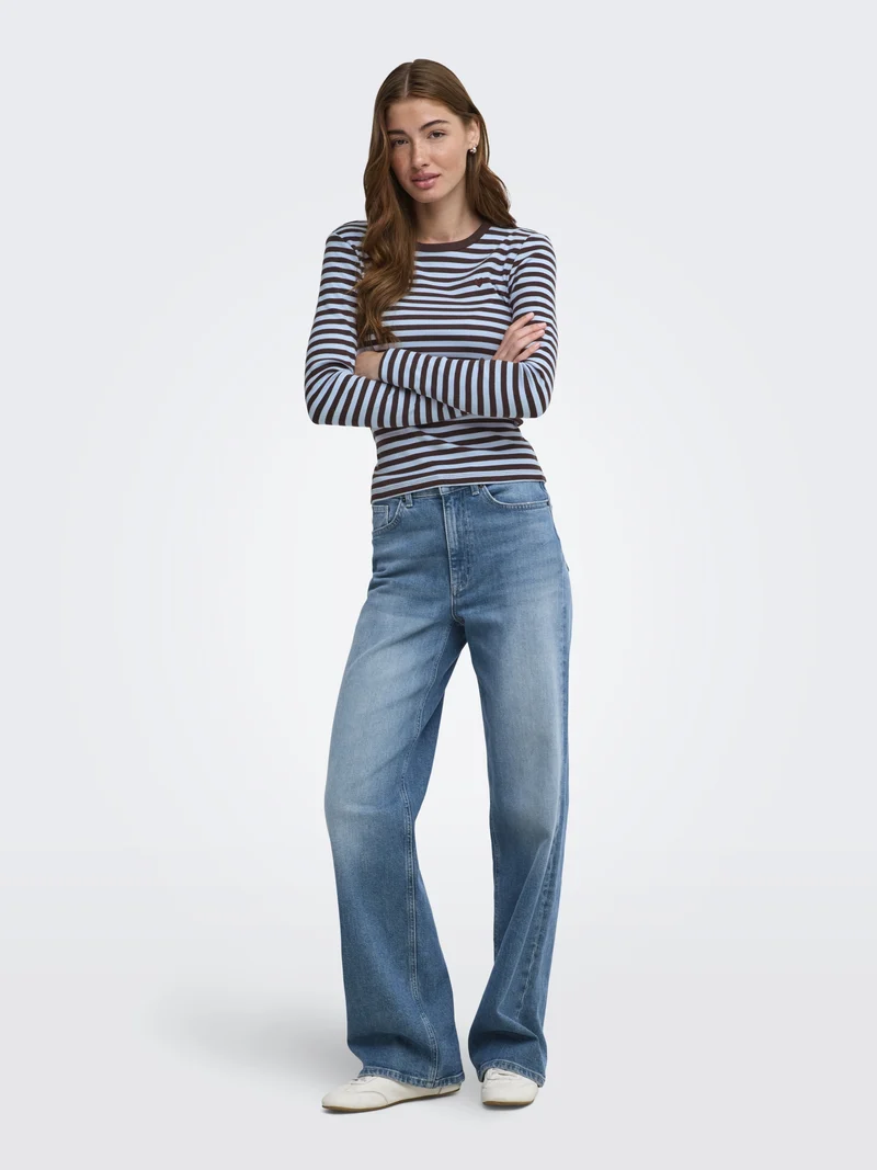 ONLVAL L/S O-NECK STRIPE TOP JRS, Coffee Bean/Cashmereblue (mette) +