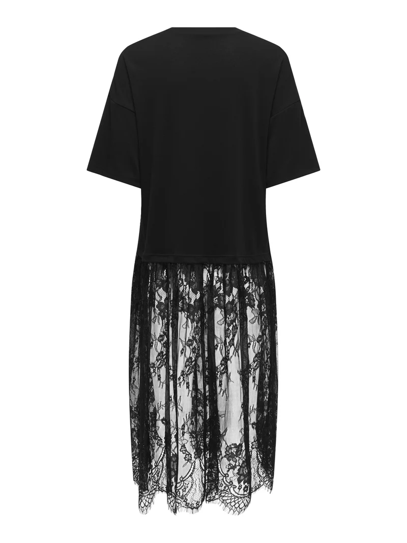 ONLTAHLIA S/S LACE DRESS TOP JRS, Black/Dtm lace