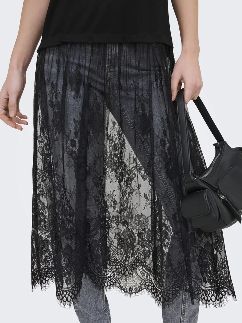 ONLTAHLIA S/S LACE DRESS TOP JRS, Black/Dtm lace