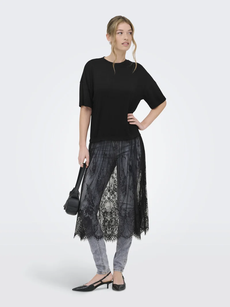 ONLTAHLIA S/S LACE DRESS TOP JRS, Black/Dtm lace