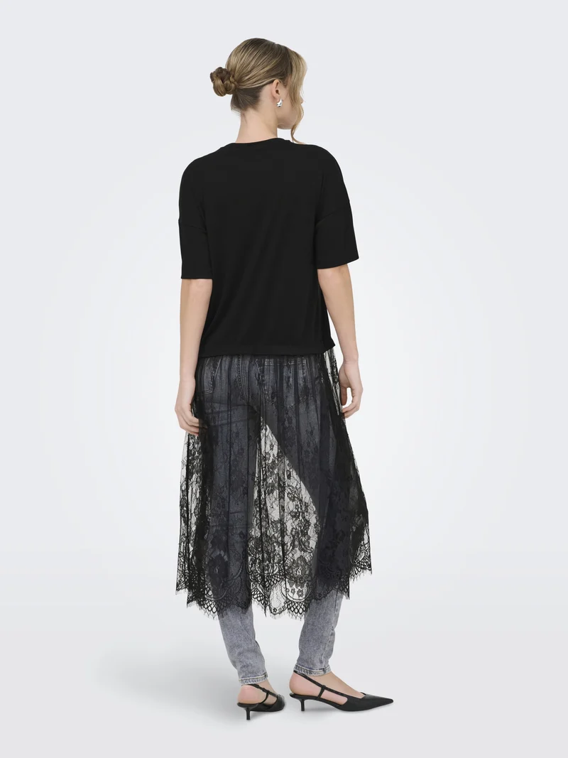 ONLTAHLIA S/S LACE DRESS TOP JRS, Black/Dtm lace