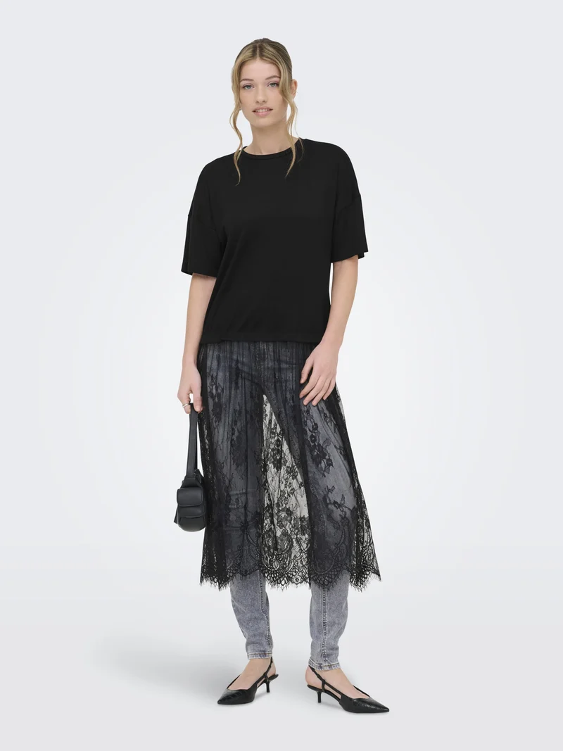 ONLTAHLIA S/S LACE DRESS TOP JRS, Black/Dtm lace
