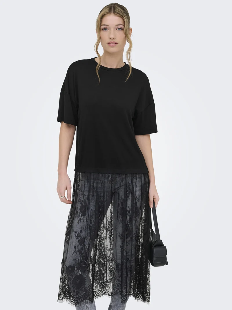 ONLTAHLIA S/S LACE DRESS TOP JRS, Black/Dtm lace