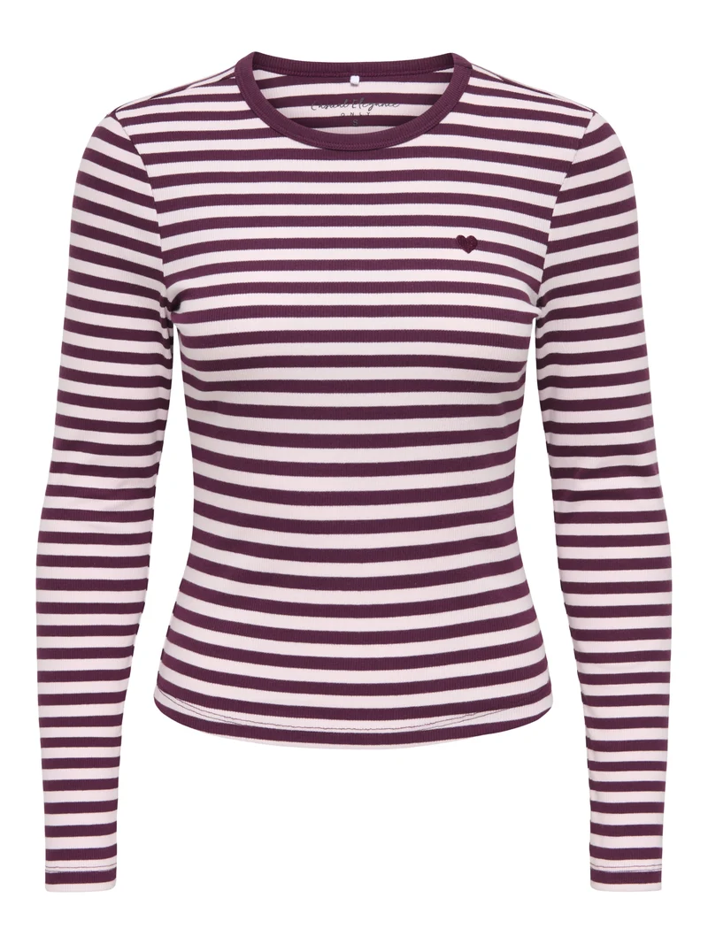 ONLVAL L/S O-NECK STRIPE TOP JRS, Fig/Pale lilac (mette) + emb. heart