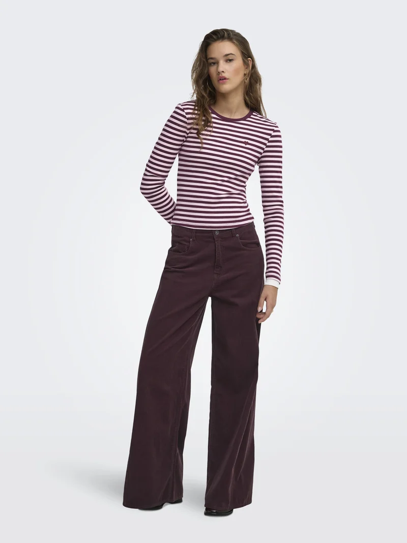 ONLVAL L/S O-NECK STRIPE TOP JRS, Fig/Pale lilac (mette) + emb. heart