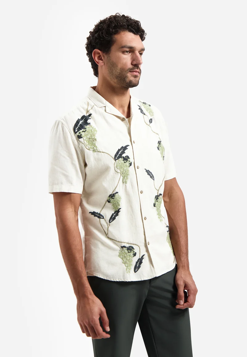 Shirt Short Sleeve Placed Embroidery, Green