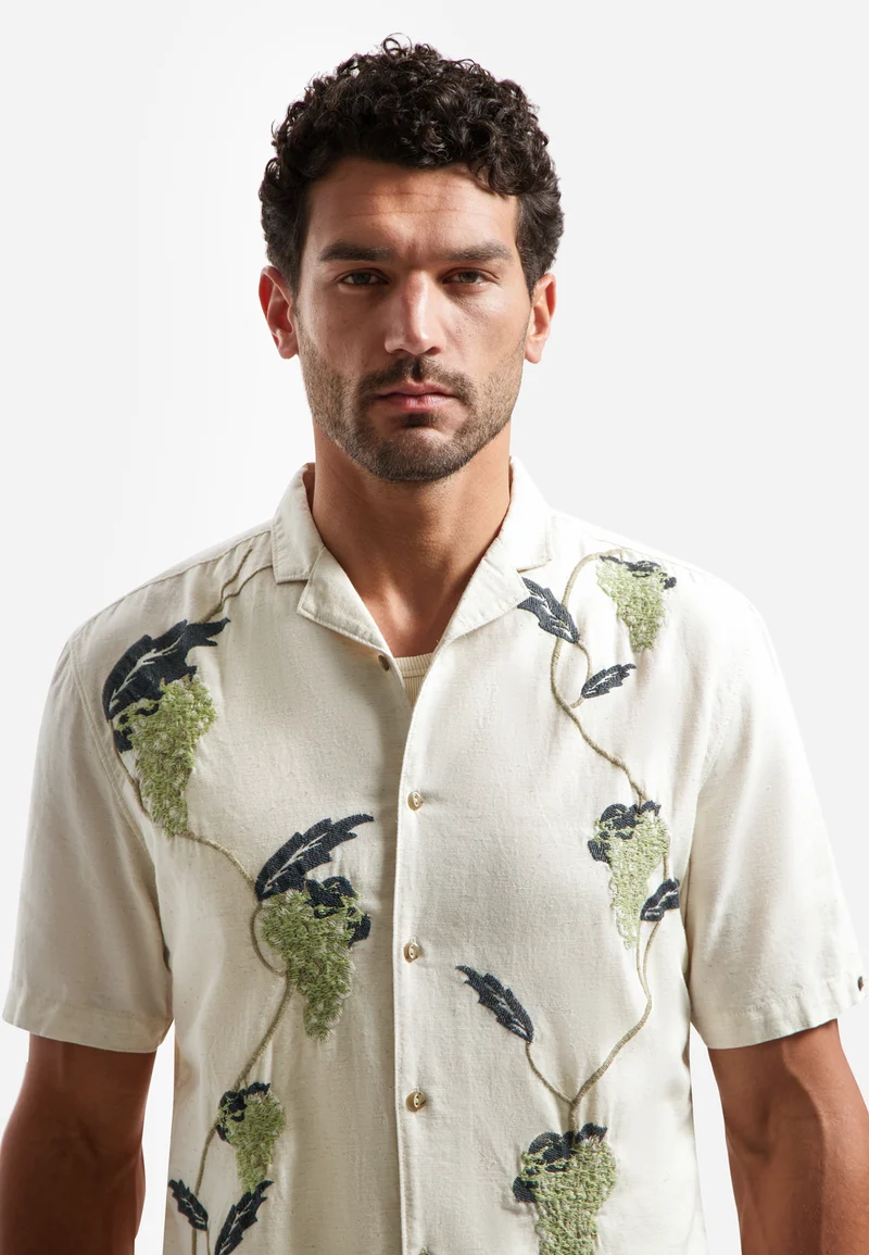 Shirt Short Sleeve Placed Embroidery, Green