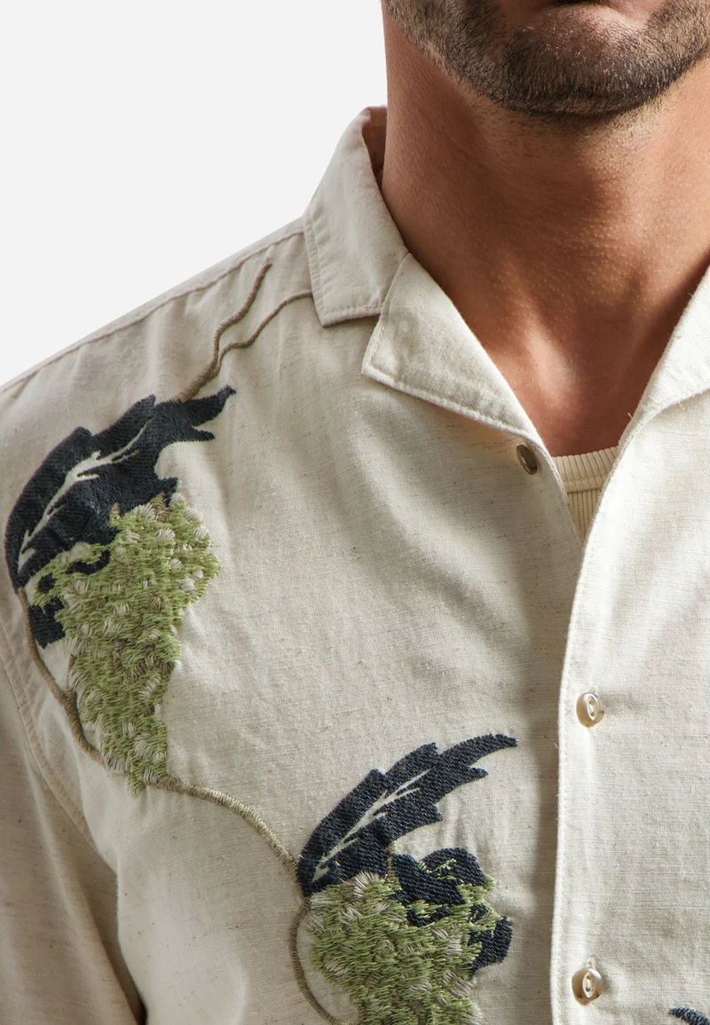 Shirt Short Sleeve Placed Embroidery, Green