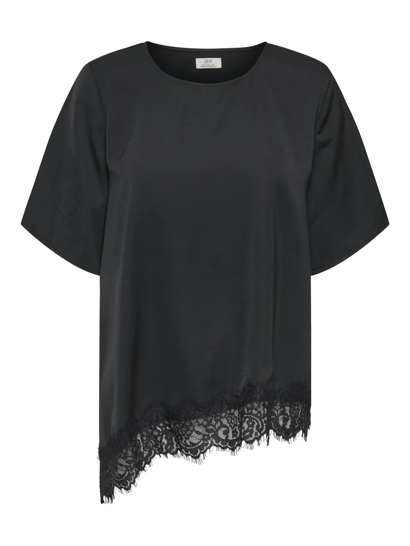 JDYURBA S/S ASSYMMETRIC TOP WVN EXP, Black/BLACK LACE