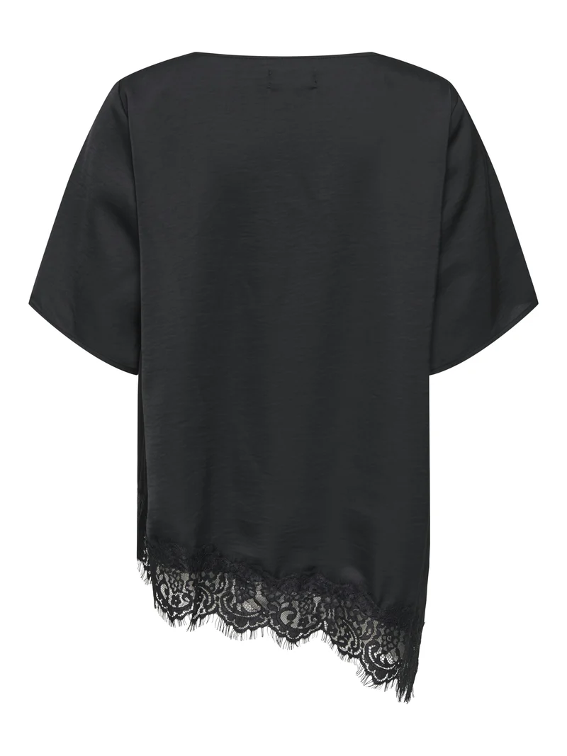 JDYURBA S/S ASSYMMETRIC TOP WVN EXP, Black/BLACK LACE